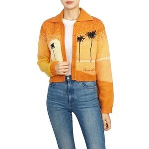 House of Sunny Orange & Yellow Palm Cropped Cardigan
